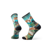 Smartwool Hike Light Cushion Alpine Trail Print Crew Socks Winter Moss