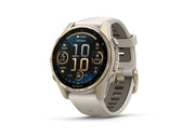 Garmin Fenix 8 - Amolded Adventure Watch Sapphire Soft Gold with Fog Gray/Dark Sandstone Silicone Band