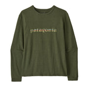 Patagonia Women's Long-Sleeved '73 Text Logo Responsibili-Tee® Torrey Pine Green