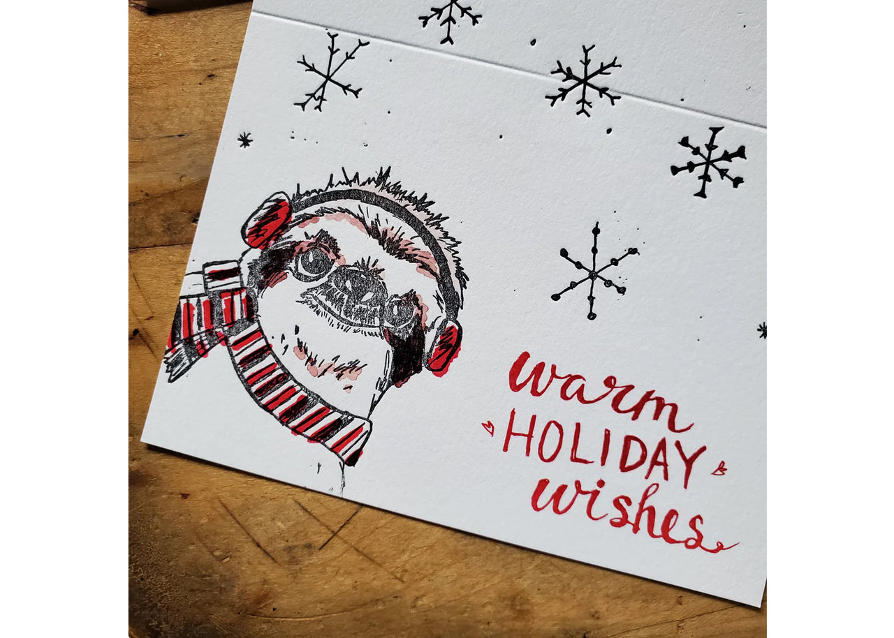 Warm Holiday Wishes Sloth Card - Idaho Mountain Touring