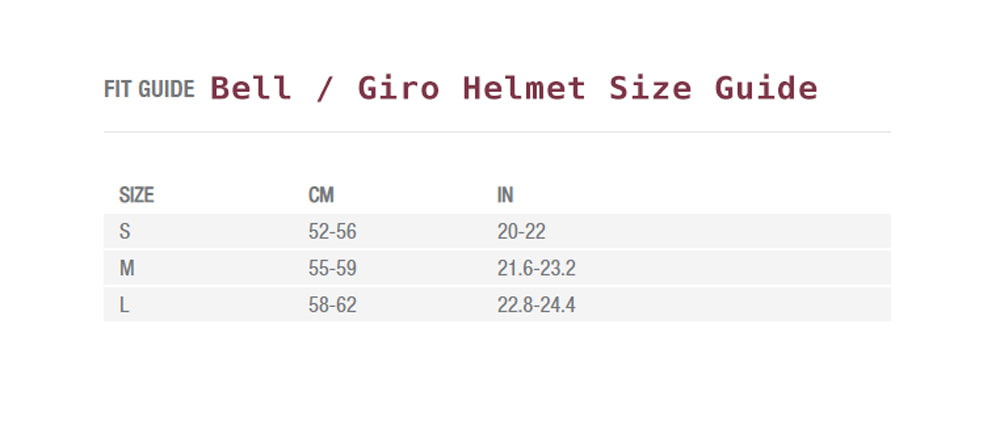 Bell mtb sales helmet size chart