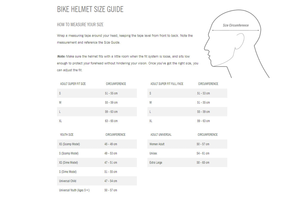 Helmet size guide cheap child