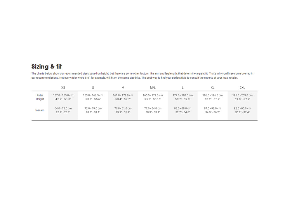 Trek fuel ex 2025 5 size chart